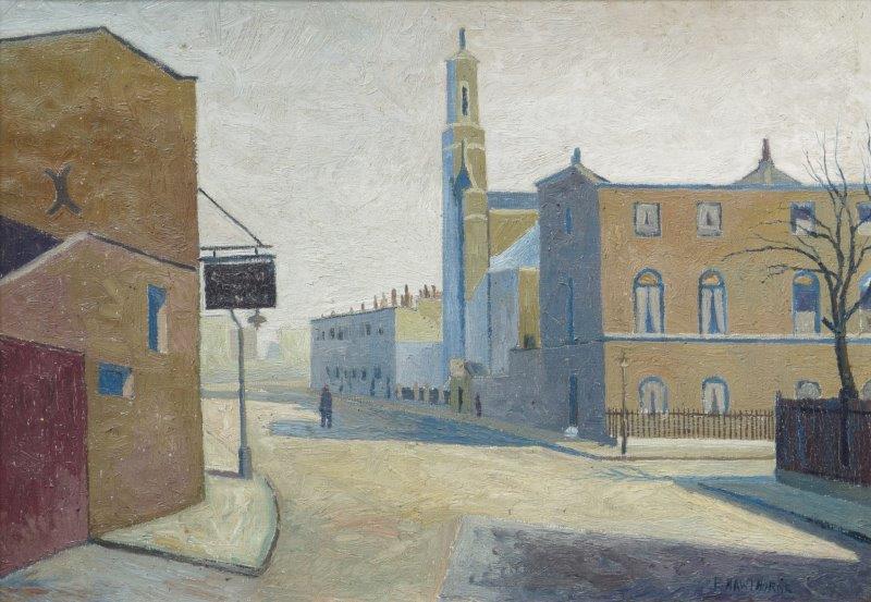 EastLndonGroup's tweet image. Good morning, John @JohnTizard &amp;amp; thank you, as always. Here's another one that might qualify for a #SundayMorning view. This is "St Thomas's Church, Stepney" by Elwin Hawthorne from 1931. #ElwinHawthorne #EastLondonGroup