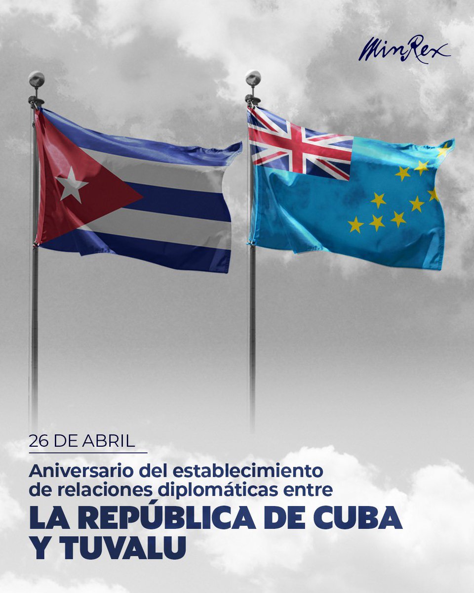 Cuba y Tuvalu 🇹🇻 celebran el 20 aniversario del establecimiento de sus relaciones diplomáticas.

Ratificamos la voluntad de fortalecer los vínculos de amistad y cooperación entre nuestras naciones.
