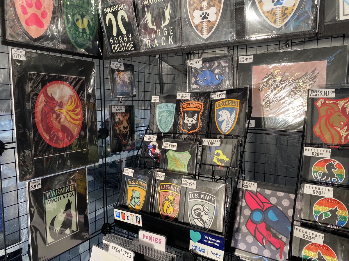 ArtistCreatCutC's tweet image. Mock display of decoupage products, posters, clocks, badges, shadowboxes, standees, and stickers #brony #furry #paperart