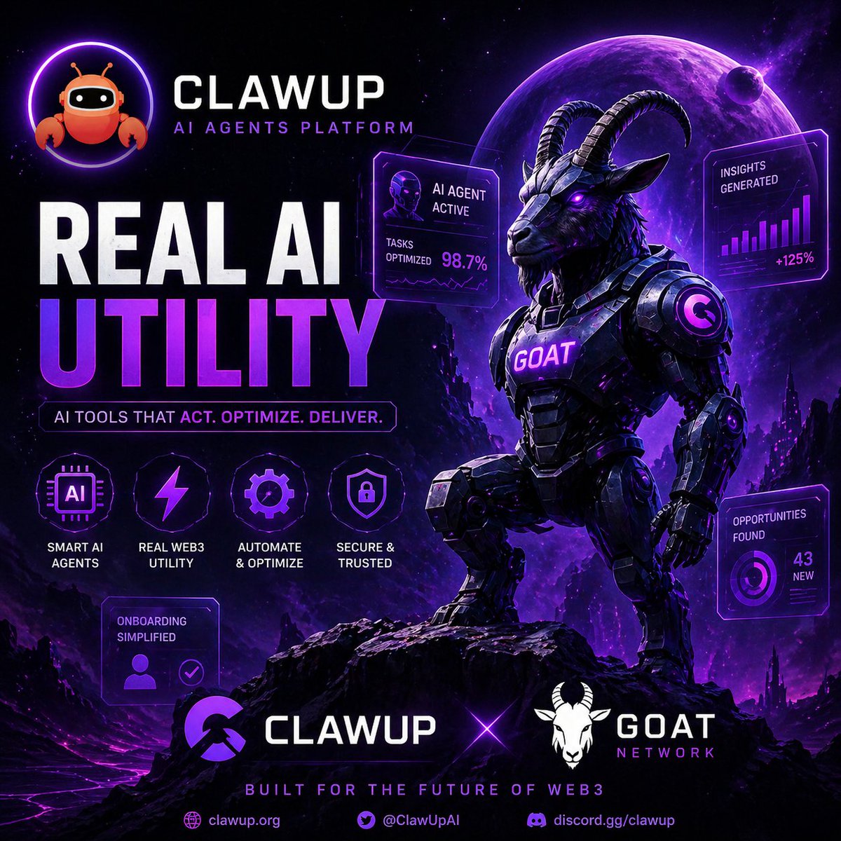 zayawa_maleh's tweet photo. 🚀 I explored ClawUp, and one thing became clear: this isn’t another AI buzzword project.
It’s focused on giving users real AI tools that can act, optimize tasks, and unlock smarter Web3 experiences.
Utility always wins long term. 🐐⚡
#ClawUp #GOATNetwork #AIAgents https://t.co/t9LYZWSZis