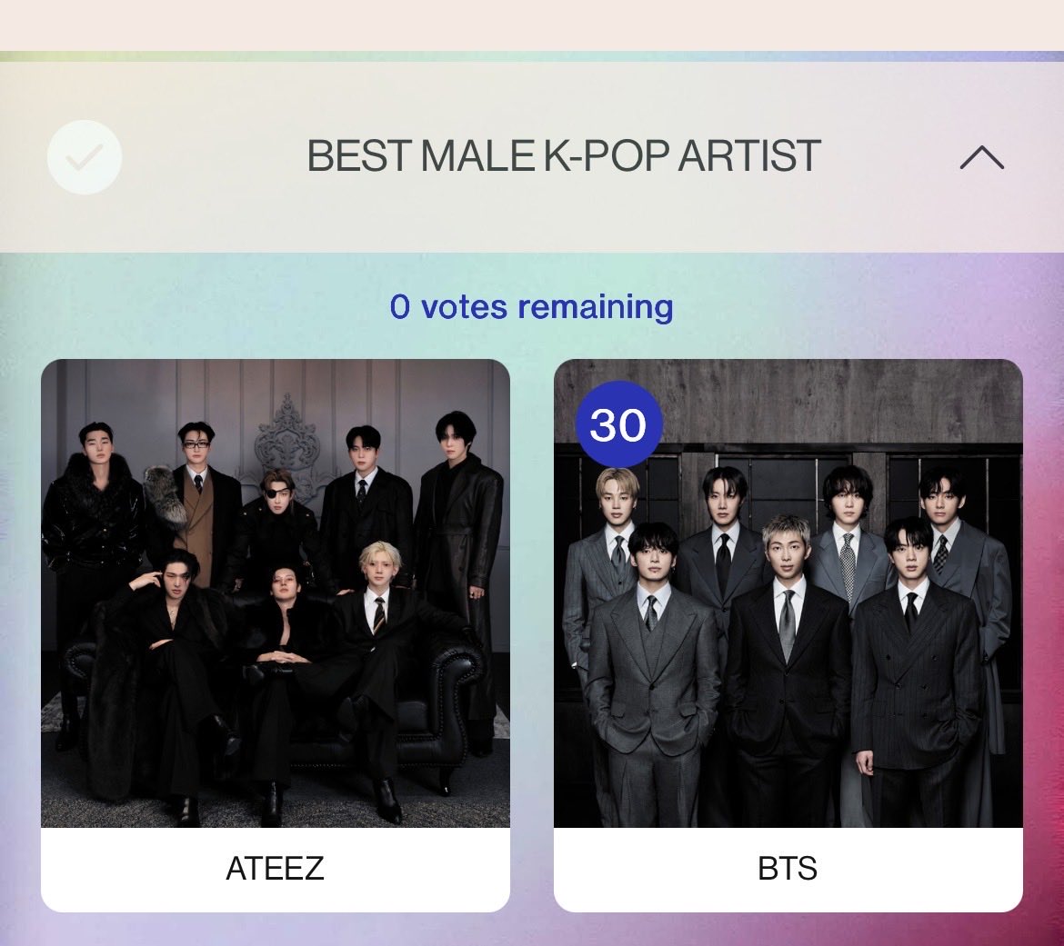 osusigasukidesu's tweet photo. ✨American Music Awards✨
投票完了✅😉
タンパ1日目素敵だったね！

🏆Artist of the Year 「BTS」
🏆Song of the Summer 「SWIM」
🏆Best Male Kpop Artist 「BTS」

3部門にエントリー♪
30票ずつ投票できます🗳️
アプリ不要で簡単です♡

🗳️Web
https://t.co/tcgjPdagWq

#AMAs
#AMARMYFORSEVEN https://t.co/V1WmTMIddb