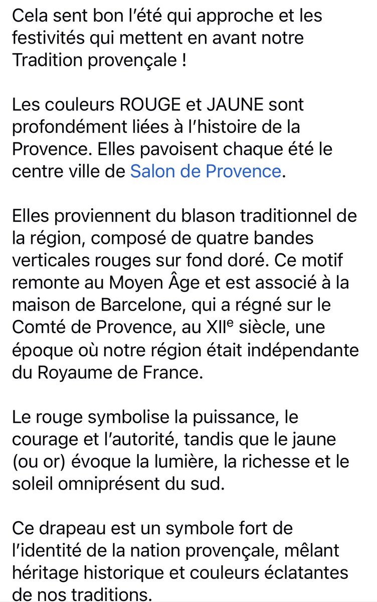 MichelRouxSalon's tweet image. 𝗙𝗘𝗦𝗧𝗜𝗩𝗜𝗧𝗘́𝗦 :  
Cela sent bon l’été qui approche et les festivités qui mettent en avant notre Tradition provençale !

Tout le programme de la Semaine  à #SalonDeProvence —&amp;gt; urlr.me/Dw8CZj

#OscoProuvènço 💛♥️
#tradition #Fete #CulturelLocale