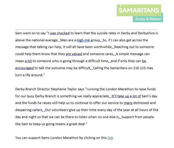 Derby Samaritans tweet media
