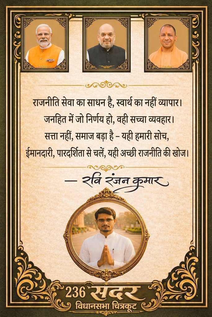 RAVISIN36737941's tweet image. लहरेगी चारों तरफ हरियाली, 
होगा गाँव का नाम,
अबकी बार युवा नेता चुनो,
होगा सबका सम्मान।
#chitrakoot #bjp #amitshah #narendramodi #yogiadutyanath