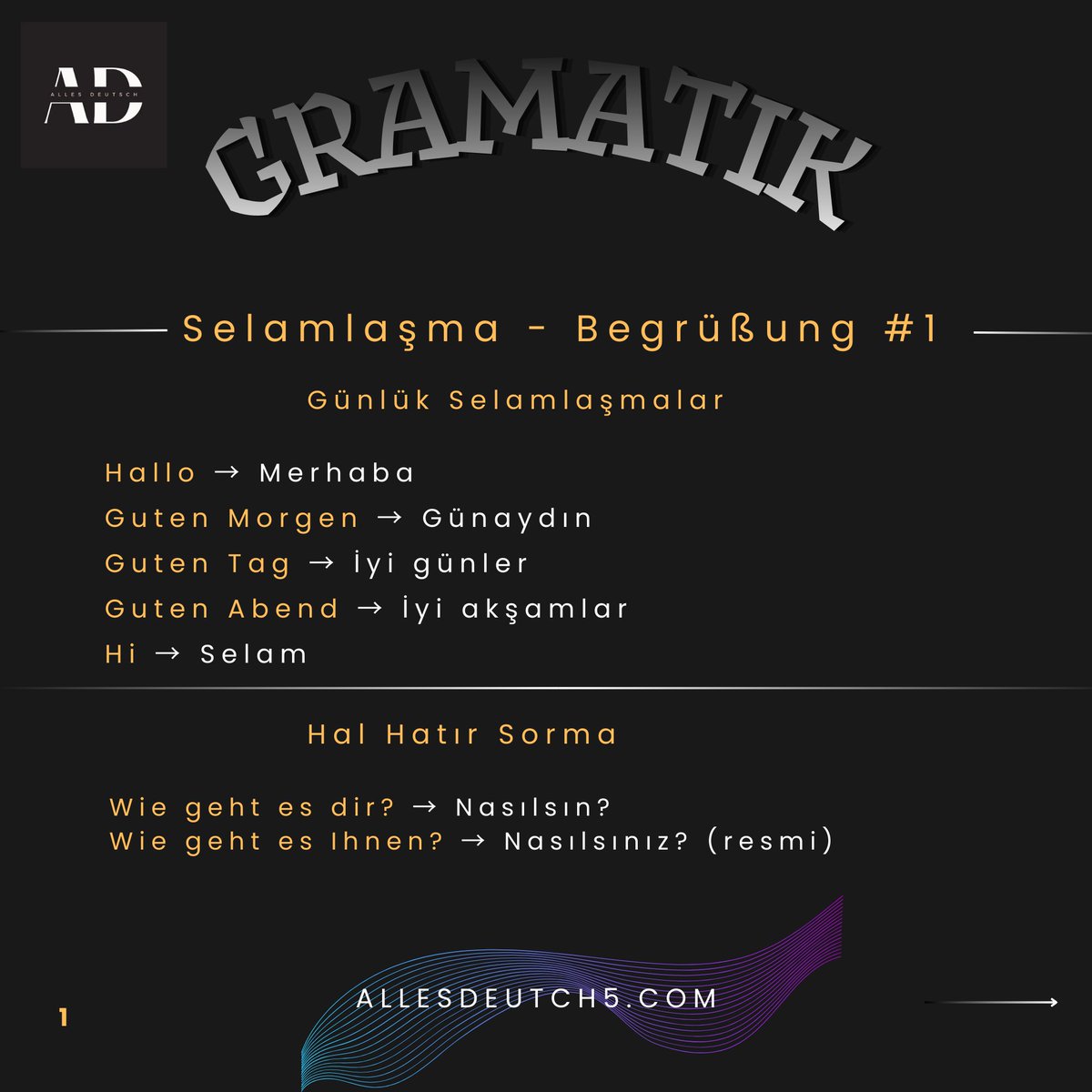 allesdeutsch5's tweet photo. Temel Almanca Selamlaşmalar - Begrüßung
Almanca konuşmaya başlarken en çok ihtiyaç duyacağın selamlaşma kalıpları burada! “Hallo”, “Guten Morgen” gibi günlük ifadeler ve “Nasılsın?” demenin hem samimi hem de resmi yollarını kolayca öğrenebilirsin. Günlük konuşmalar için harika.. https://t.co/QhYkIj8qcB