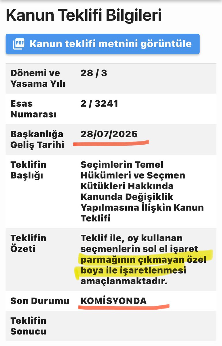 Seçimlerde
#PARMAKBOYASI
uygulaması için;

<a href="/cenginyurt52/">Cemal Enginyurt</a> , <a href="/gurselerol62/">Gürsel Erol</a> , <a href="/Ali_Oztunc/">Ali Öztunç</a> ve <a href="/Seyit_TORUN/">Seyit Torun</a> ile birlikte verdiğimiz KANUN TEKLİFİ neredeyse bir yıldır “komisyonda” bekletiliyor.

BİZ ISRARLA TAKİP EDECEĞİZ.

Siz de gündemde tutmaktan vaz geçmeyin lütfen <a href="/tokcem/">CEM TOKER🐬</a>  🙏🙏