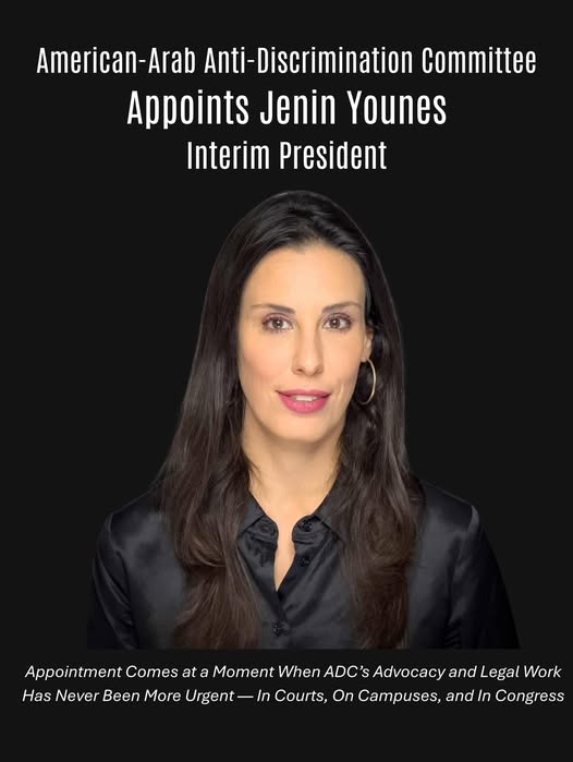 makhoury1946's tweet image. The ADC Board of Directors has voted to appoint Jenin Younes as Interim President of the American-Arab Anti-Discrimination Committee, effective immediately.
Read the full announcement: adc.org/american-arab-…
#ADC #ArabAmericans #CivilRights #ArabAmericanHeritage
