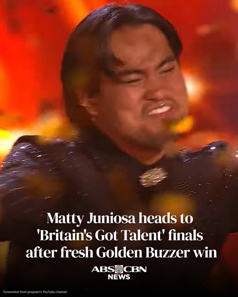 ABSCBNNews's tweet photo. ANOTHER GOLDEN BUZZER FOR MATTY💛

Matty Juniosa made Filipinos proud once again as he went straight to the finals of "Britain's Got Talent." 

READ: https://t.co/0ibgK05eWR https://t.co/5mSdC4B3yb