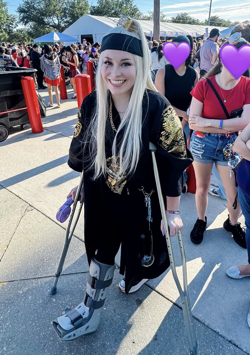 DisneyBarbie's tweet photo. Finally got to wear my Agust D cosplay to a BTS concert (though the medical boot and crutches weren’t anticipated 😆) 

#BTS_WORLDTOUR_ARIRANG_TAMPA https://t.co/VhfTJCyfby