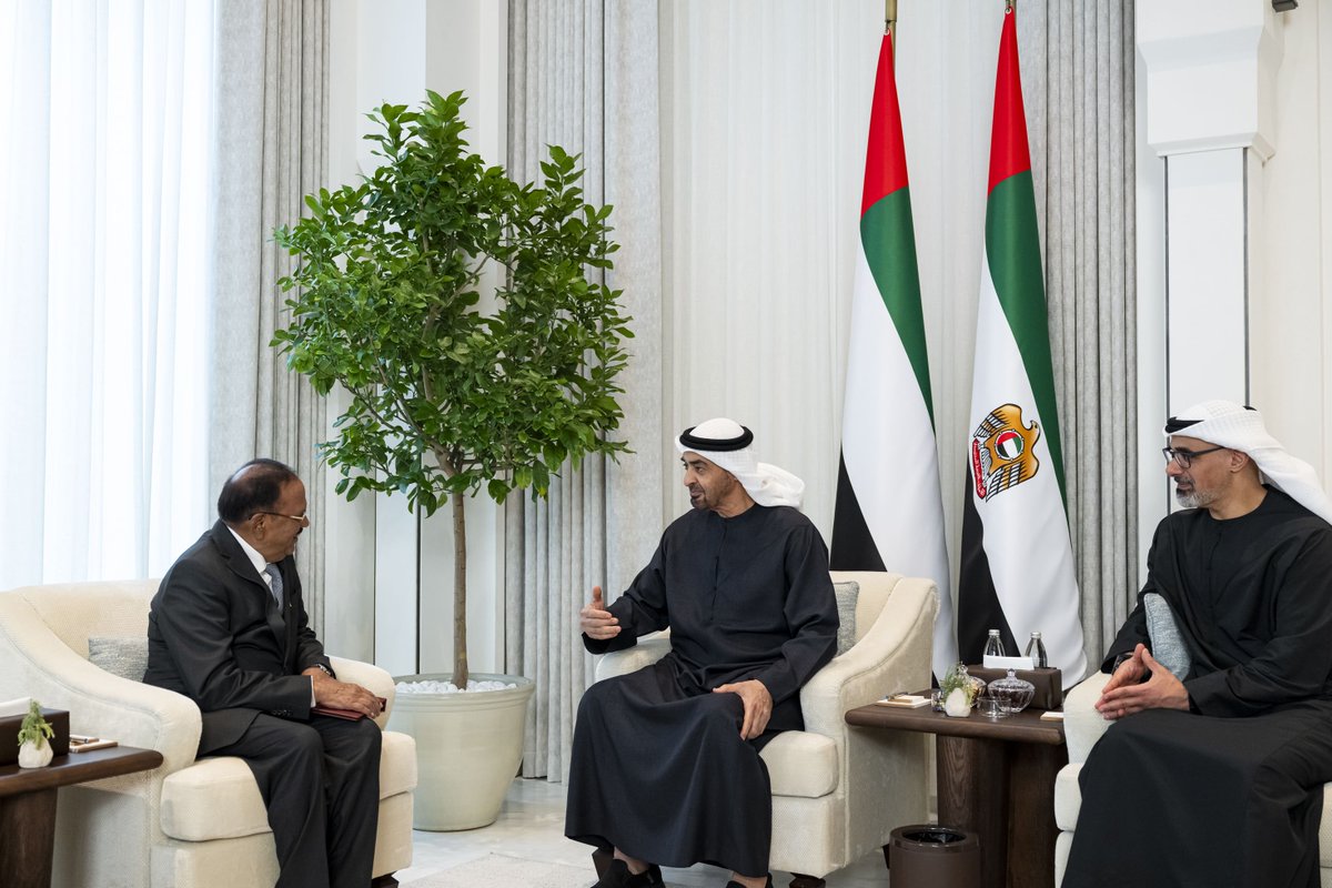 sidhant's tweet image. Indian NSA Ajit Doval meets UAE President in Abu Dhabi. WAM news agency says they discussed west Asia situation, its implication on energy prices.