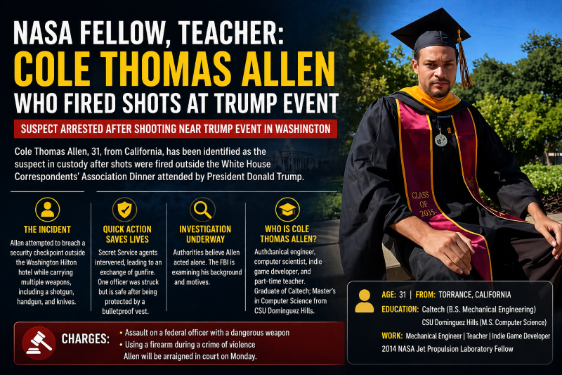 NRIPage's tweet image. Cole Thomas Allen Arrested After Shooting Near Trump Event in DC
nripage.com/articles/crime…
#Crime &amp;amp; Justice #colethomasallen #trumpshooting #wdcshooting #secretserviceagent #securitybreach #usbreakingnews #whitehousedinner #suspectarrested #politicalsecurity #breakingnews