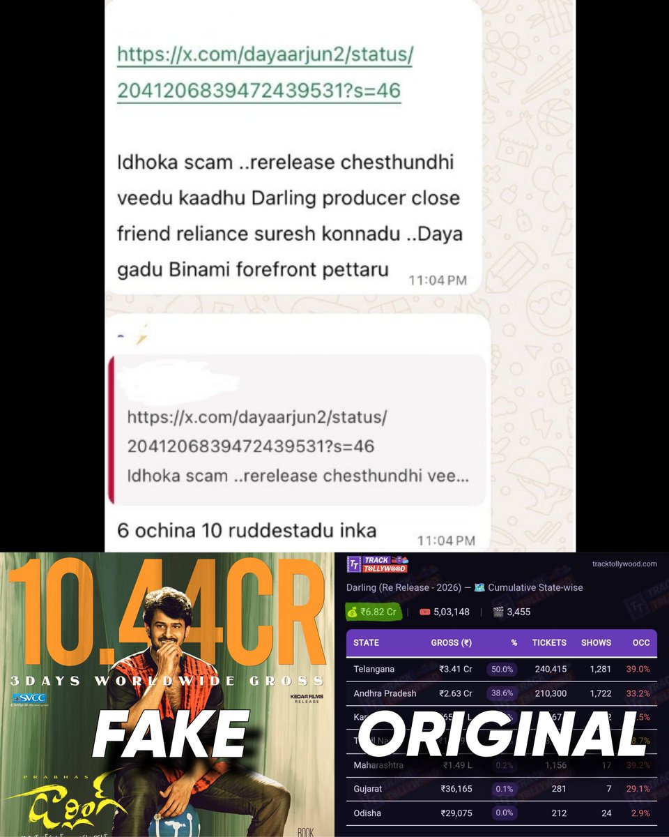 mohith000's tweet image. #Darling4K box office inflated by 50% in re-release numbers 🙏

Ratios tho saha cheppadu 🐐