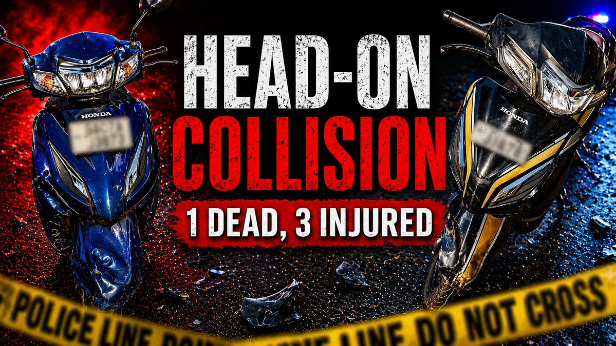 InGoa24x7's tweet image. Head-On Collision Between Two Scooters Kills One, Injures Three
WATCH: youtu.be/WwYlDCP26jo

#Goa #Goanews #headon #Collison #Scooters #Killed #injured