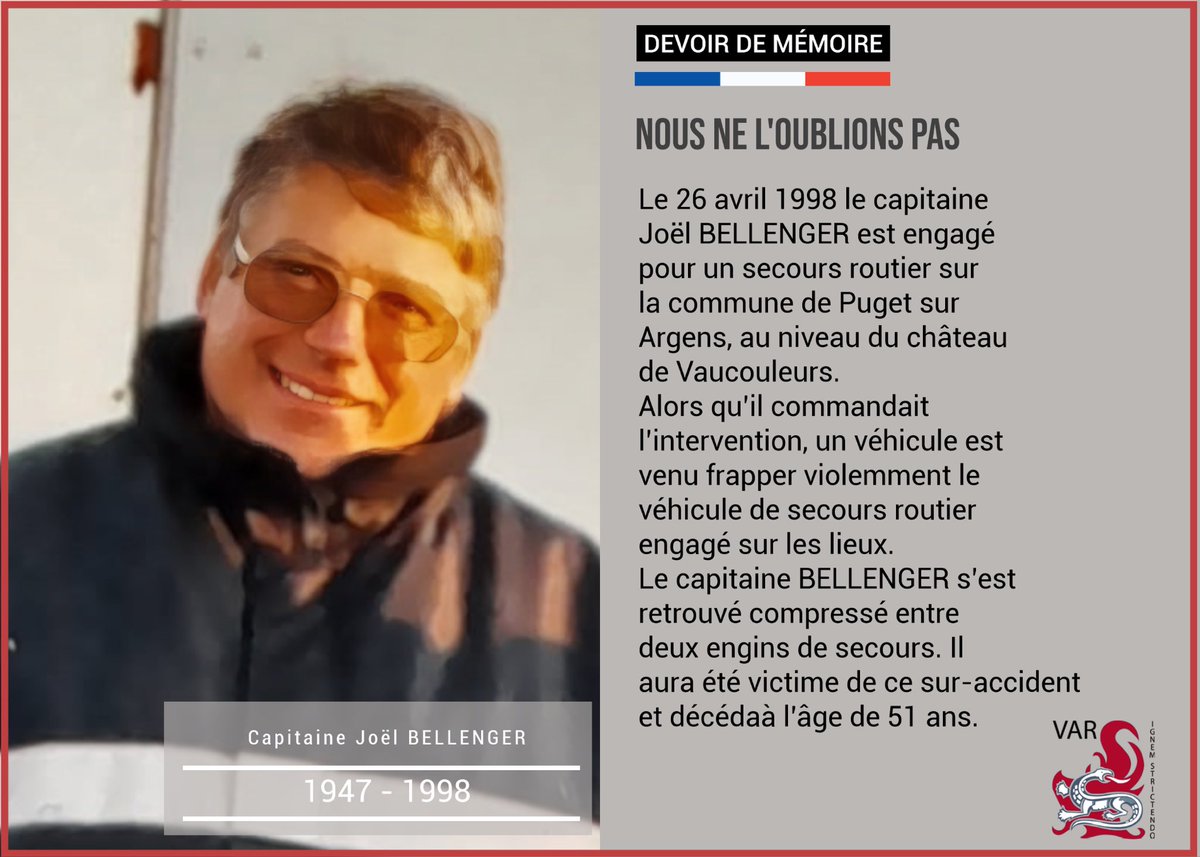 SDIS83's tweet image. #devoirdememoire N’oublions pas les #sapeurspompiers du Var décédés en service commandé. À jamais présents dans notre mémoire collective.👨‍🚒

@grohin_e @DLain83 @Prefet83