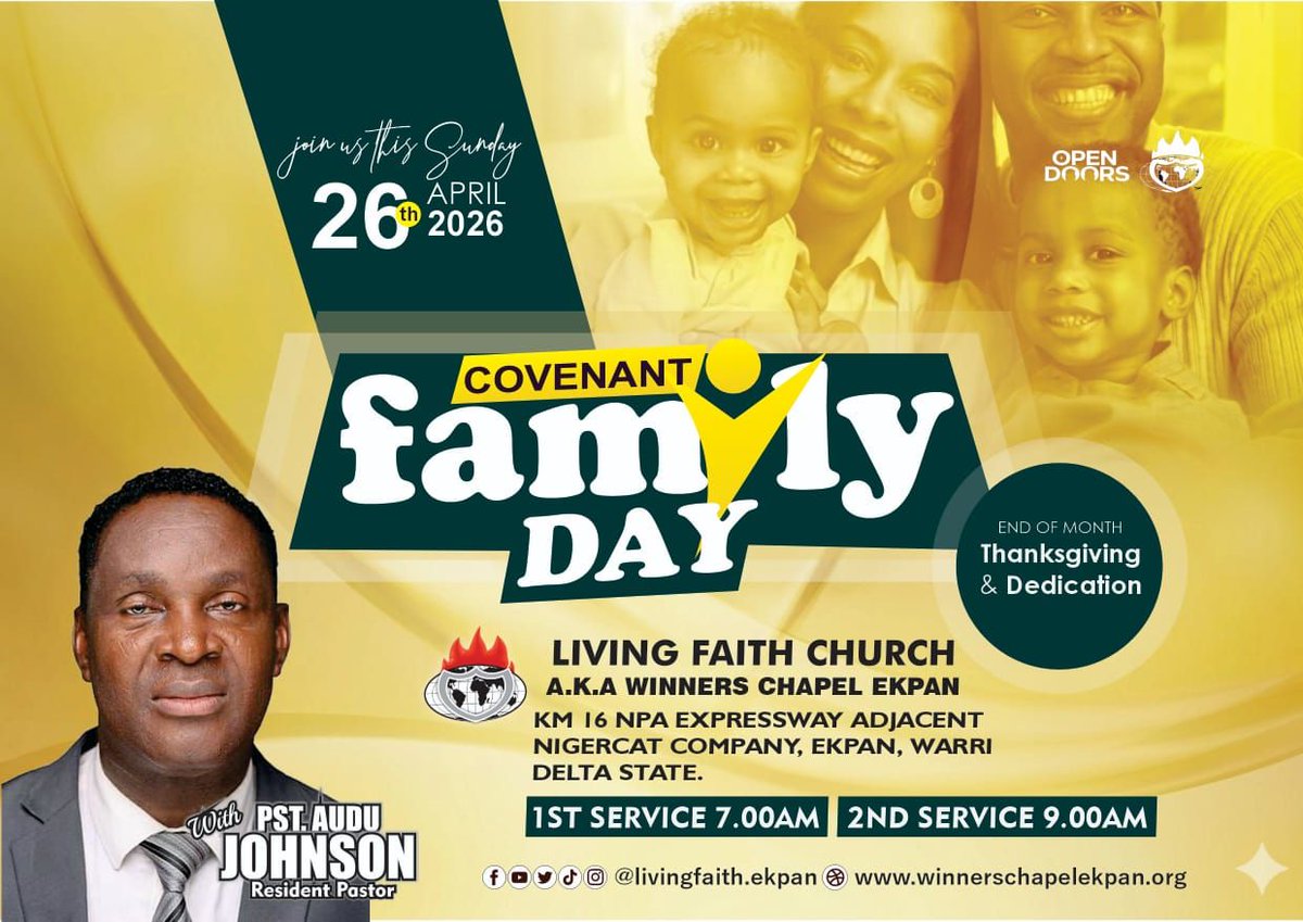 lfcekpan's tweet photo. Praise God! Our COVENANT FAMILY DAY SERVICES is live @lfcekpan. It is also our Special End-of-month Thanksgiving Services. 

The second service starts at 9 am.

God's blessings shall be on families in the services.

#CovenantFamilyDay
#ThanksgivingService
#LFCEkpan
#OpenDoors2026 https://t.co/kK7mq7Ae9Y