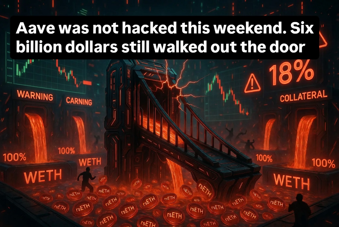 MindVectorX's tweet photo. AAVE WASN’T HACKED… BUT $6–15 BILLION STILL VANISHED IN DAYS 🔥

- Not a single line of Aave’s code was hacked… yet $6–15 BILLION still disappeared in days.
Yes, you read that correctly. On April 18, 2026, a hacker spoofed just one cross-chain message through LayerZero on Kelp DAO’s rsETH bridge.

- Result? The bridge instantly printed $292 million worth of fake rsETH (116,500 tokens — 18% of total supply) out of thin air. 

- The attacker didn’t sell them on the open market. Instead, they used the entire fake stack as collateral on Aave V3, Compound, Euler, and SparkLend to borrow real ETH — draining $196–236 million from Aave alone.

Then the real chaos began ⚠️: one of the largest bank runs in recent DeFi history. Justin Sun, MEXC, and hordes of whales all rushed for the exits at once. Aave lost $6–15 billion in TVL within days. WETH pools hit 100% utilization (real liquidity = zero). Leverage traders were trapped mid-position. The AAVE token crashed 16–26%. 📉

The most terrifying part?Aave’s core contracts were never touched. The entire system collapsed simply because the ecosystem trusted one single fake message from a bridge.

- How does this compare to other major DeFi hacks?
Kelp DAO / LayerZero (April 18, 2026): $292M direct → $6–15B TVL cascade. Unique: No protocol was hacked — just spoofed messaging that created fake collateral and triggered a systemic bank run.

1⃣ Drift Protocol (April 1, 2026): $285M — second largest of 2026. Direct exploit, much less contagion.

2⃣ Ronin Bridge (2022): $625M — classic validator compromise and direct theft.

3⃣ Wormhole (2022): $320M — signature verification bug on the bridge.

4⃣ Poly Network (2021): $612M — access control flaw (most funds eventually returned).

🔑 Key difference: Previous major hacks usually stole real assets. Kelp DAO minted fake assets, used them to borrow real money, and then sparked panic across the whole DeFi ecosystem. This is the clearest example yet of composability risk — one weak link (a bridge) can break everything.

👉We’re all chasing 5–6% APY while quietly accepting the risk of total loss the next time any bridge, oracle, or DVN gets compromised.

2026 wake-up call: DeFi doesn’t need more TVL or more chains. It needs real security — not fragile “glue” marketed as innovation.

How much trust do we have left for the next generation of users who haven’t been burned yet?
🤔Serious question.