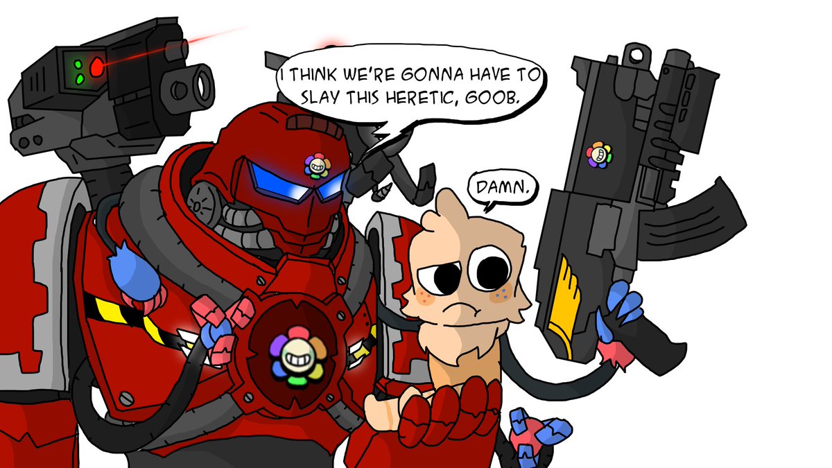 gossboi's tweet photo. Dah Goob n Techie
a funny contrast to the games i play lmao
#dandysworldcomic #SpaceMarine2 https://t.co/xqUpER9tfZ