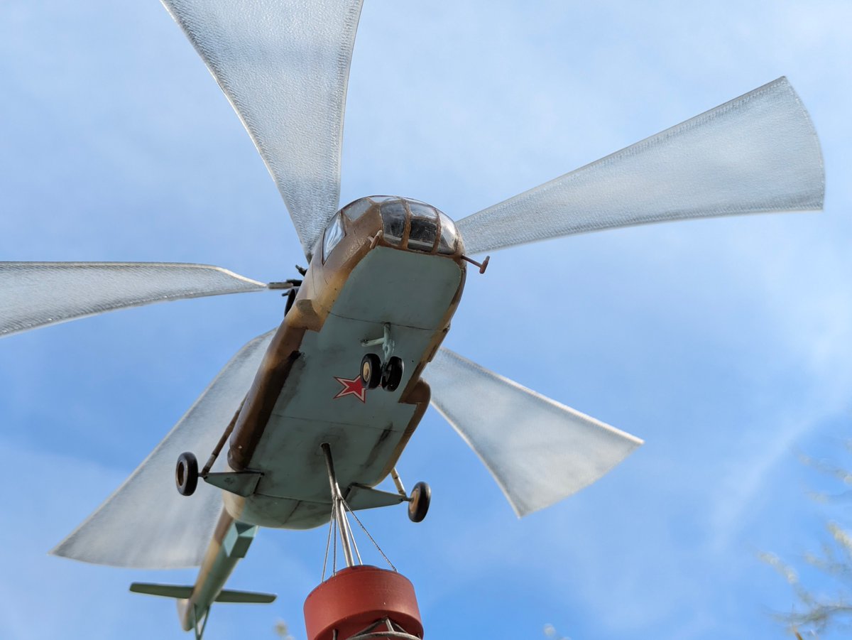 MTbeein's tweet photo. Mil Mi-8 over Чорнобиль. Helicopters began dropping sand, boron (boron carbide), lead, clay, and  dolomite on the Chernobyl reactor on April 27, 1986 – the day after the explosion on April 26. [used part of the 3D model for Chernobyl Ventilation Stack on 3dsky-org/3dmodels/s..ck_vs_2_newly_built]