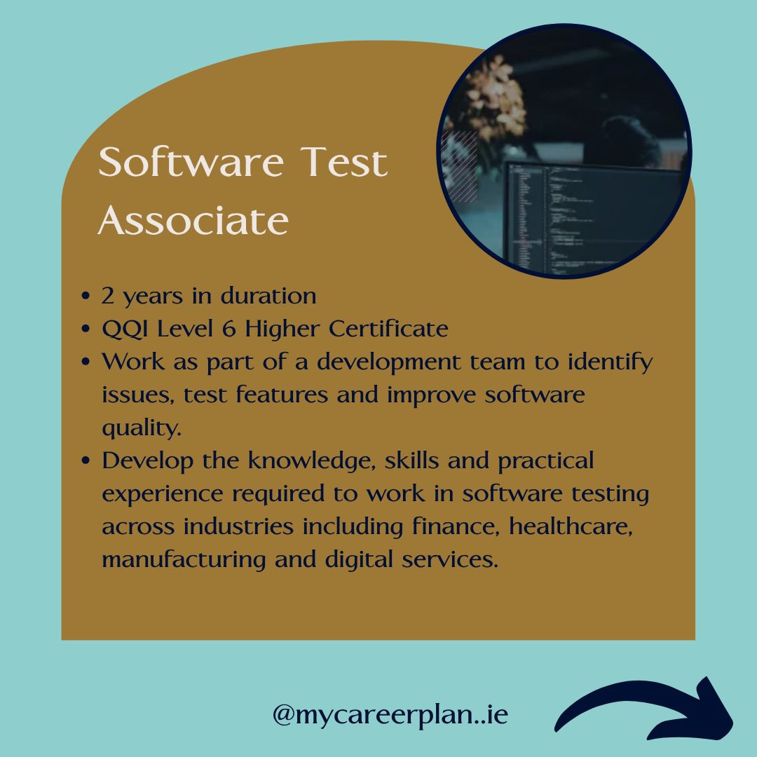 mycareerplan1's tweet photo. 2 new apprenticeships recently announced by @apprenticesIrl .

Road Surface Technology 
Software Test Associate

For more details see https://t.co/hSZrSkBwDf https://t.co/S7fiaYLfyo