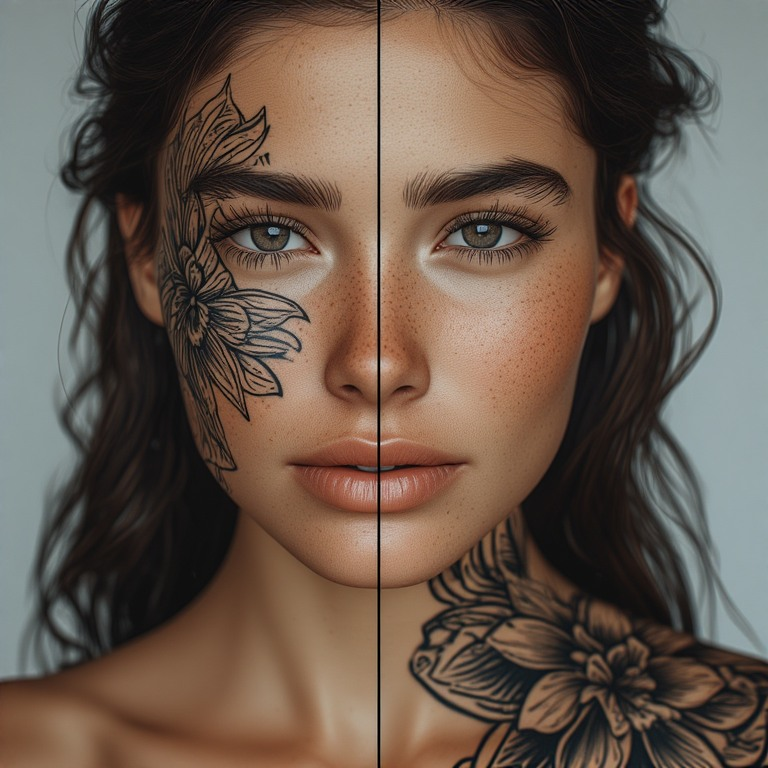 21stmillennium's tweet photo. Flowering & Breathing 🌸
#21stMillennium #AIArt #Tattoo #SplitPortrait #FacialTattoo #Photorealistic https://t.co/kuKuue8J2t
