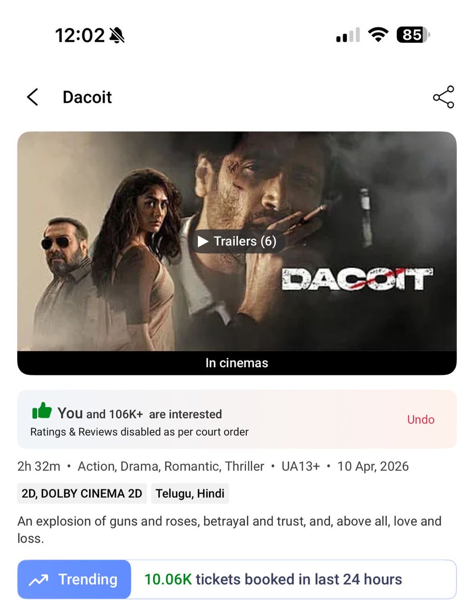 AdiviSesh's tweet photo. Happy Sunday ❤️‍🔥 #Dacoit STILL Shining 💥 https://t.co/A65vxm8qx0