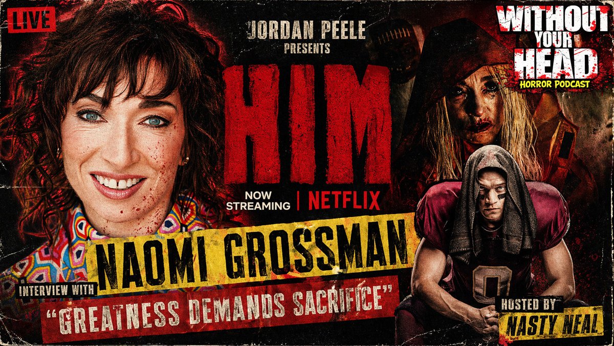 WithoutYourHead's tweet image. LIVE today 7ET/4PT Naomi Grossman returns to Without Your Head with Nasty Neal to talk HIM now streaming on Netflix - watch it today and bring questions and comments for Sunday!
youtube.com/live/SubiCRi5u…

#NaomiGrossman #HIM #JordanPeele #HorrorMovies #NetflixHorror
