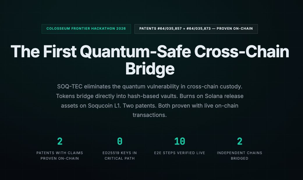 <a href="/colosseum/">Colosseum</a> Alpha Update - Wk 3: Live demo drops Sunday afternoon. Prepare to see some jaw-dropping post-quantum cross-chain SOQ-TEC stats!