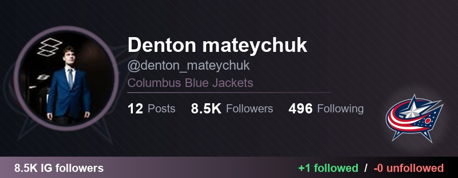 NHLFollowTrack's tweet image. 👉 denton_mateychuk (Denton mateychuk) started following 1 and unfollowed 0:

✅ toutsky (Kevin Boutet)
🔗 instagram.com/toutsky

#CBJ #NHL