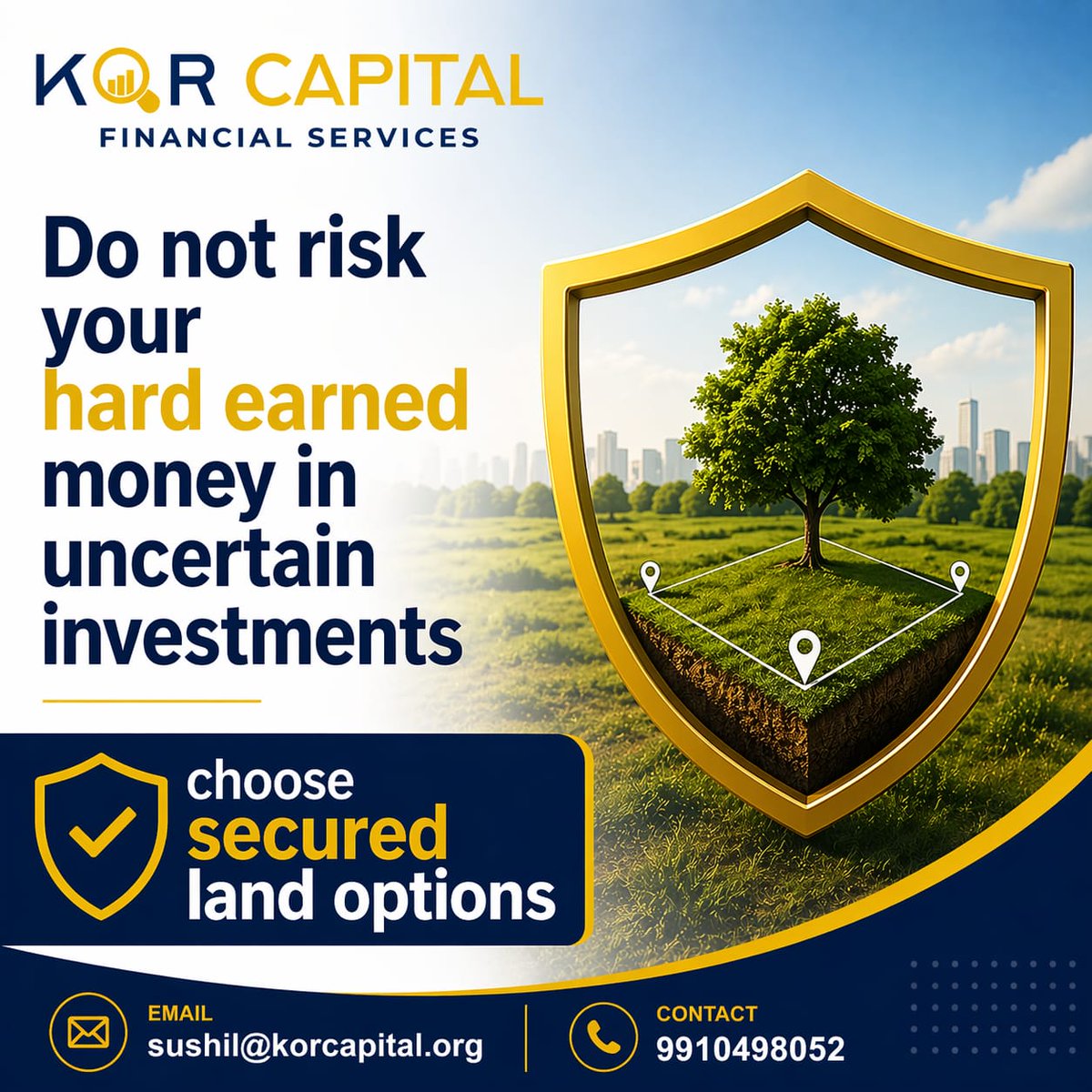 KorCapital's tweet photo. Do not risk your hard earned money in uncertain investments choose secured land options
9910498052 | sushil@korcapital.org
📍Land In: Jewar Noida And Mathura, Vrindavan
.
.
.
#KorCapital #LandInvestment #WealthGrowth #SecureInvestments #HighGrowthPotential https://t.co/e0cbivtKkn