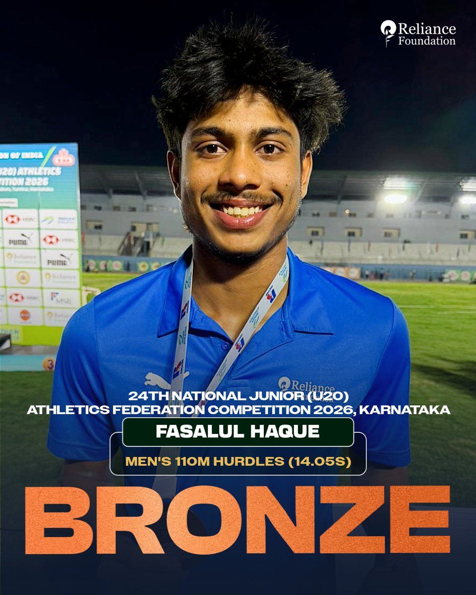 RFYouthSports's tweet image. Day 2 🟰 2 more medals 🤩

RF athletes Ommkar Prasad Nanda &amp;amp; Fasalul Haque take home 🥉 at the 24th National Junior (U20) Athletics Federation Competition 2026 in Karnataka.

#RFSports #LetsPlay #RFAthletes