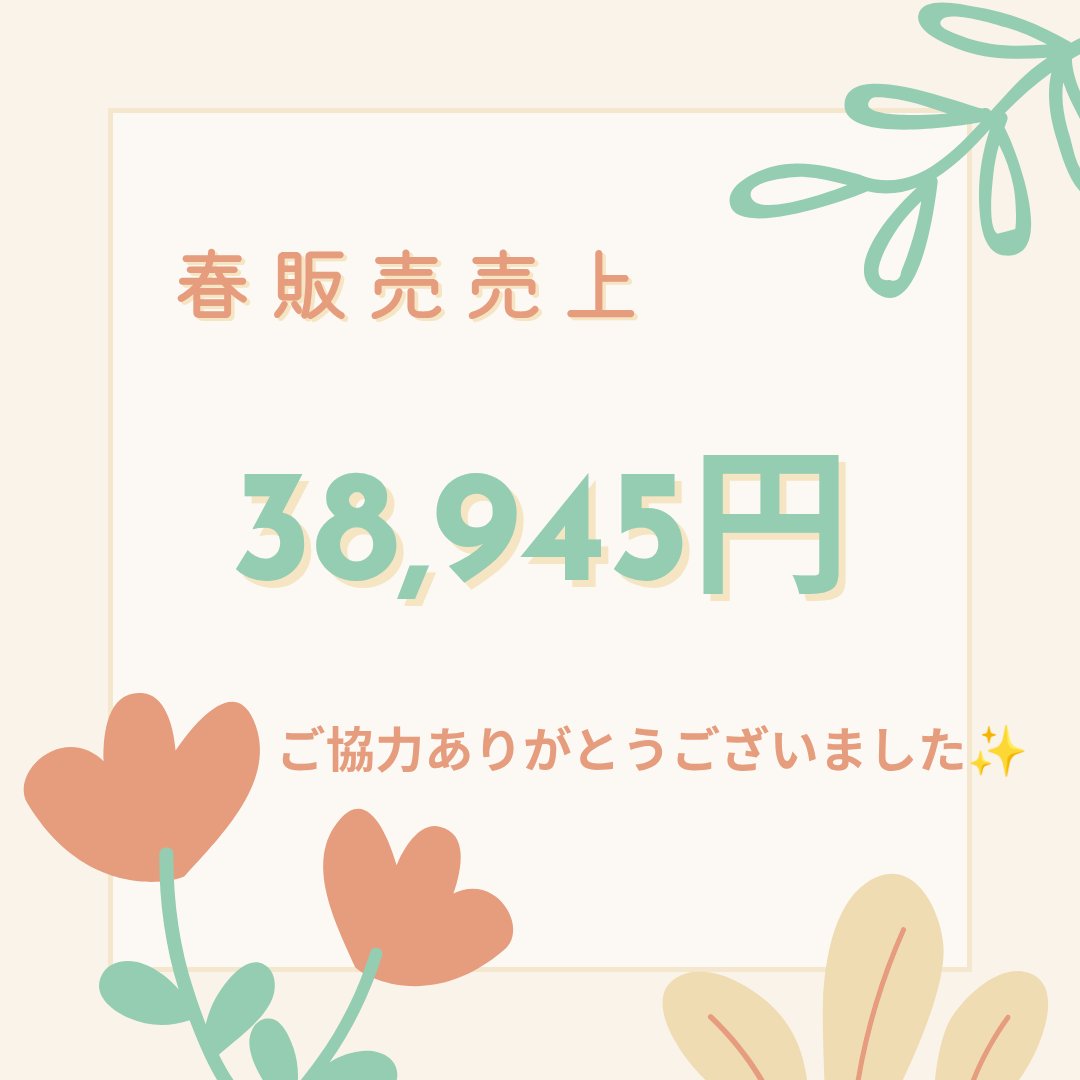 study42_jwu's tweet photo. 🌸春販売売上報告🌸

春販売売上…38,945円

この売上の8割を、途上国の教育支援金に充てさせていただきます。

SFTで購入をしてくださった皆さま、ご協力いただきありがとうございました✨️

#STUDYFORTWO
#本女 https://t.co/fqAK4zZ5Df