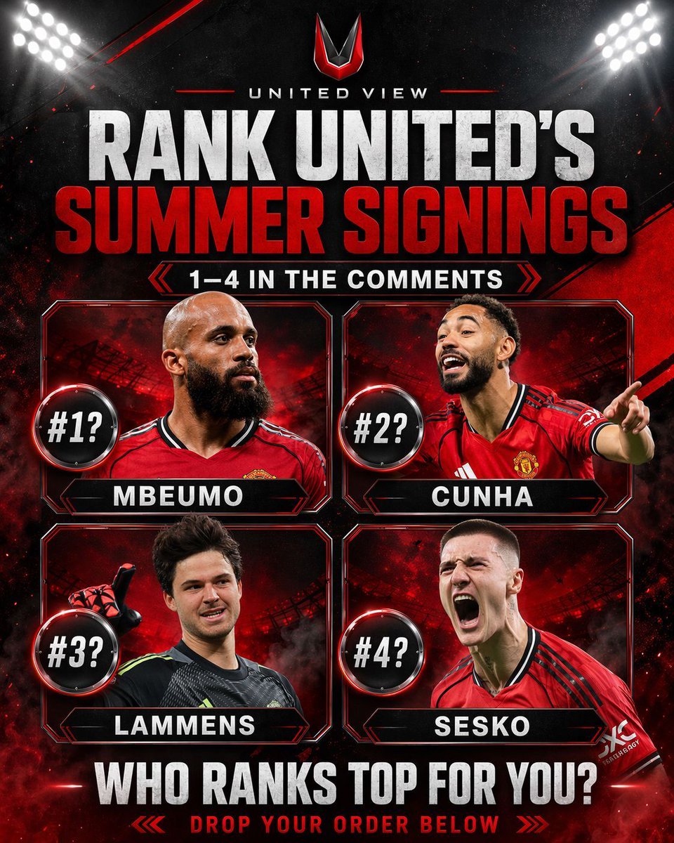 unitedviewtv's tweet image. RANK United’s summer signings 👀

Mbeumo, Cunha, Lammens, Sesko.

Who goes 1-4 based on impact, potential and importance to the squad?

Drop your order below and defend it 🔥

#MUFC #ManchesterUnited #UnitedView