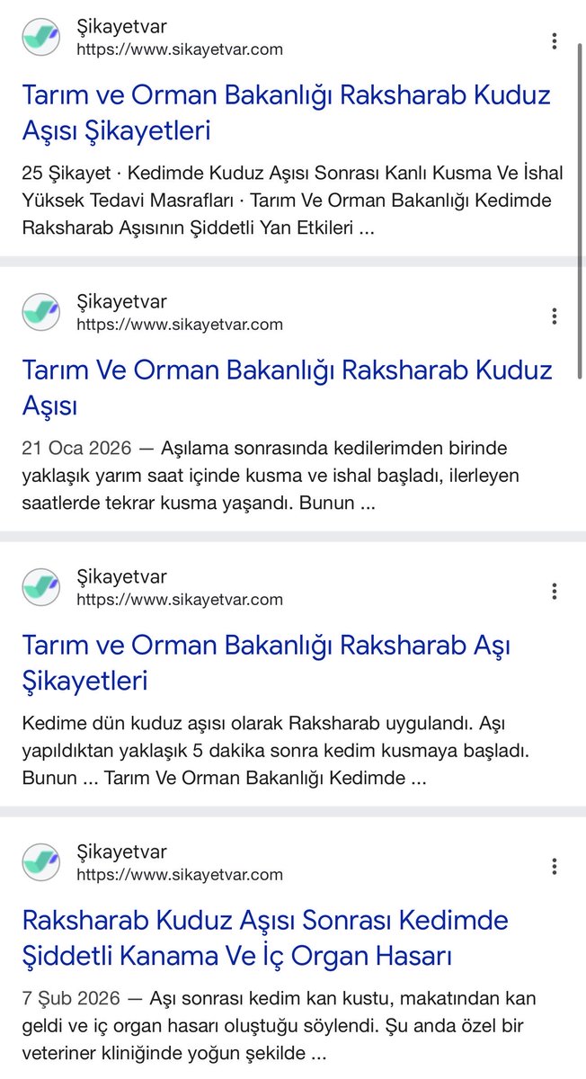Meğer olay çok büyükmüş. Hem Google hem sosyal medya RAKSHARAB marka kuduz aşısından dolayı hastalanan ve ölen hayvanların sahiplerinin şikayetleriyle dolu.
