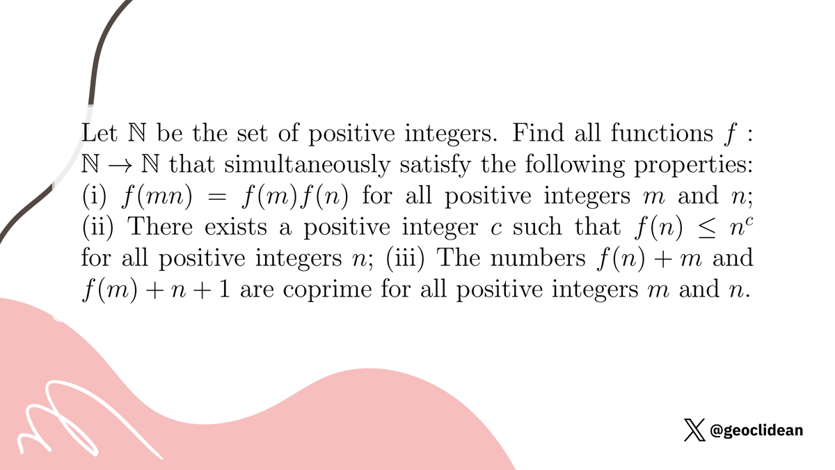 geoclidean's tweet image. Multplicative Arithmetic Function with Polynomial Growth
#Function #Multiplicativity #PolynomialBound #Emo #Algebra