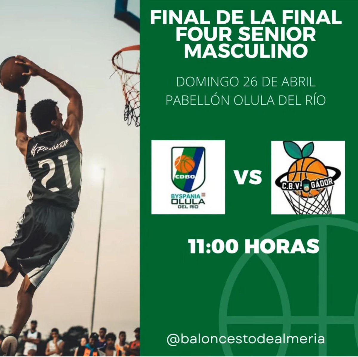 Desde nuestro club queremos desear muchísima suerte al equipo sénior de baloncesto del CDBO Byspania Olula del Río en la gran final de hoy a las 11:00 en el pabellón de Olula del Río.

Estamos con vosotros, ¡a por ello! 💪

Ojalá logréis el ascenso a Liga Nacional N1 🏀