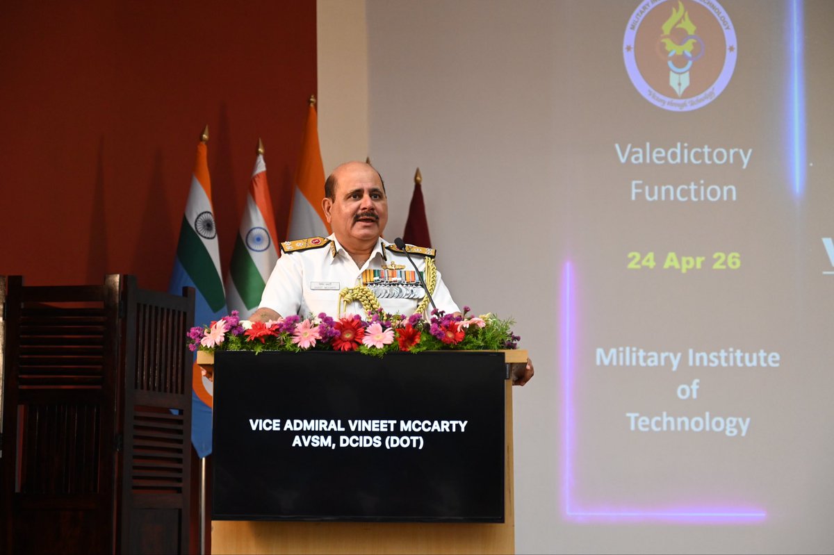 HQ_IDS_India's tweet photo. A proud milestone in military-technical education: 178 officers, including 19 international officers from ten Friendly Foreign Countries, graduated from Defence Services Technical Staff Course Serial 08.

Vice Admiral Vineet McCarty, DCIDS (DOT), underscored the fast-changing nature of warfare and technology, highlighting the need for adaptability and readiness to harness rapidly evolving capabilities. 

#ProfessionalMilitaryEducation
#DSTSC08
 
@DefenceMinIndia 
@SethSanjayMP 
@SpokespersonMoD 
@MIB_India