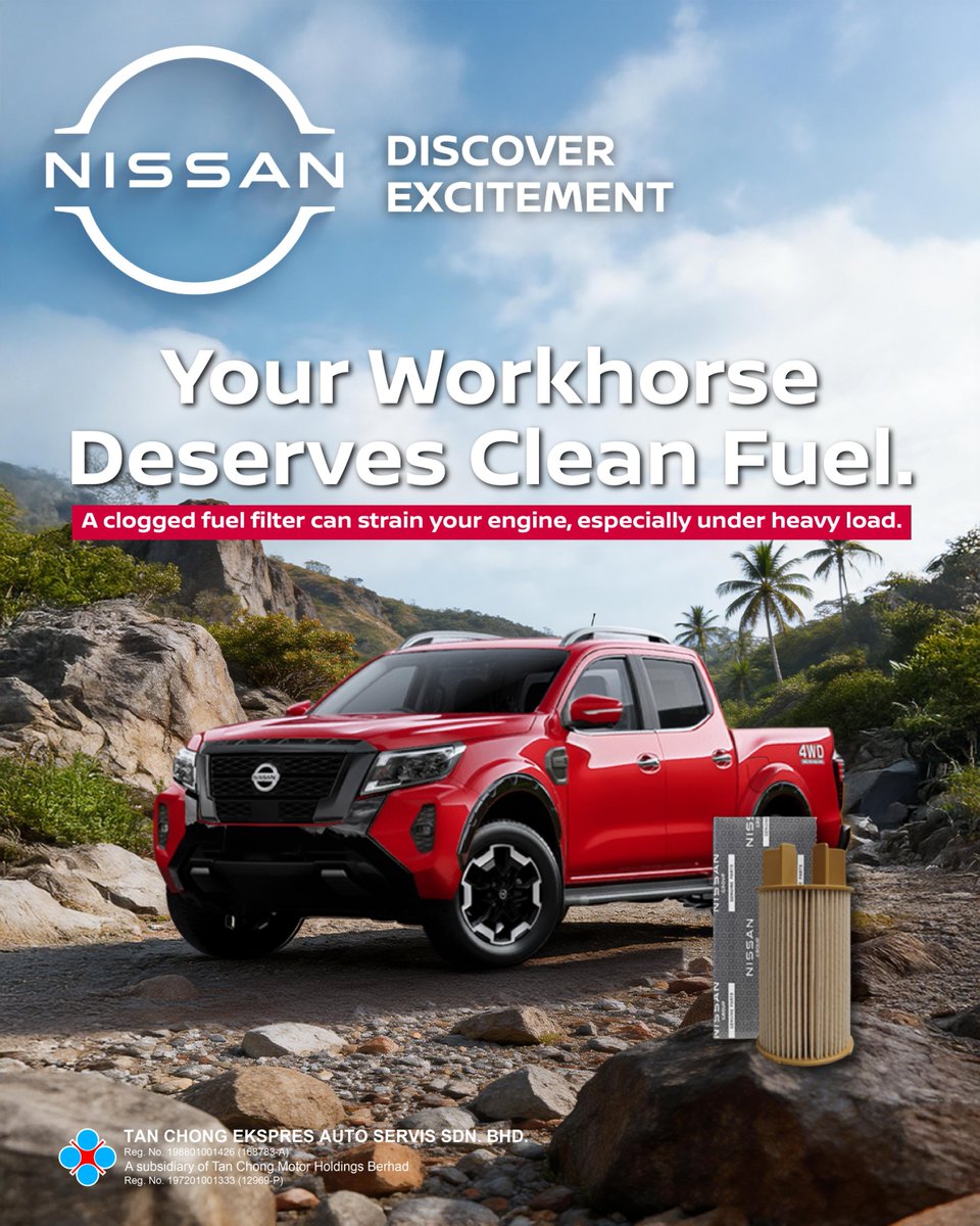 tceasmy's tweet photo. The Navara takes on every challenge.​

But performance depends on more than strength alone. A clogged diesel fuel filter can restrict fuel flow, place unnecessary strain on your engine. Changing the fuel filter every 30,000KM keeps your Navara performing the way it was built. https://t.co/7ds1ba5YU6