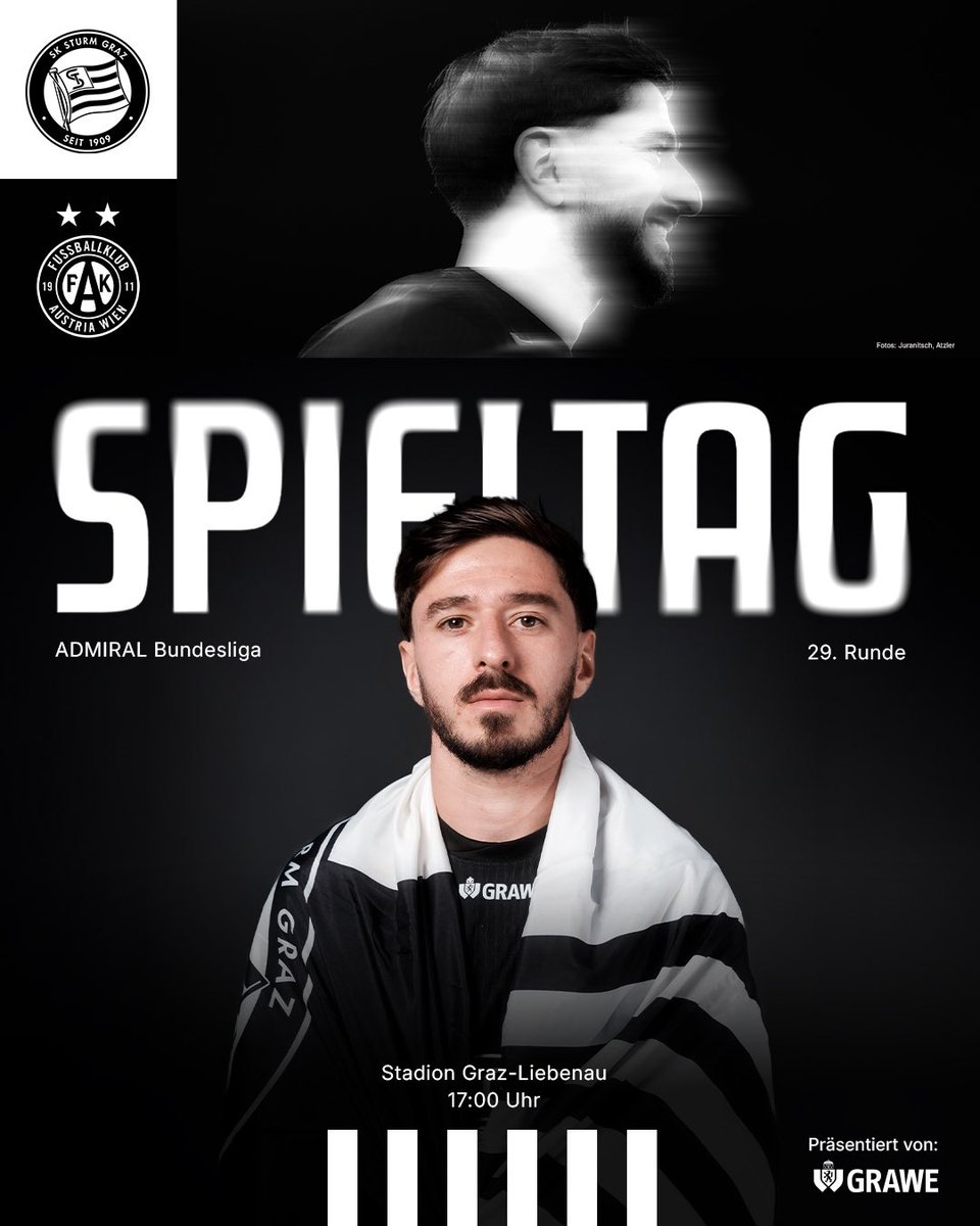SKSturm's tweet photo. Es geht in die heiße Phase! Wir empfangen den @FKAustriaWien zum vorletzten Heimspiel der Saison in Graz-Liebenau. 🔥 #sturmgraz #AdmiralBL #STUFAK #GRAWE https://t.co/DtCtRc7rei