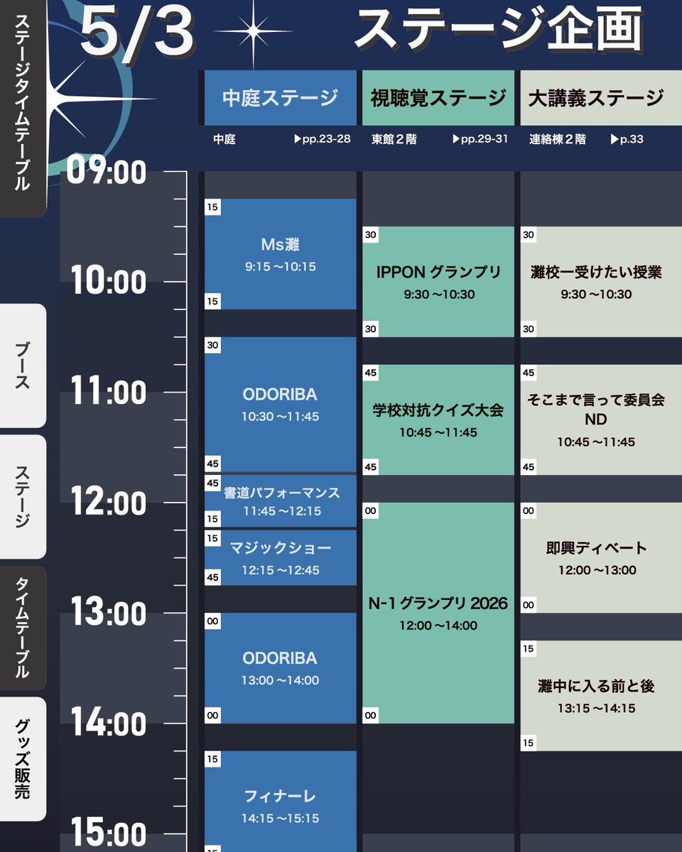 Nada_Stages's tweet photo. 【文化祭ステージスケジュール公開！】
第80回灘校文化祭『Polaris』のステージスケジュールが公開されました！是非ご確認ください！

#灘校文化祭
#Polaris #灘校 https://t.co/TwN8mXksmm