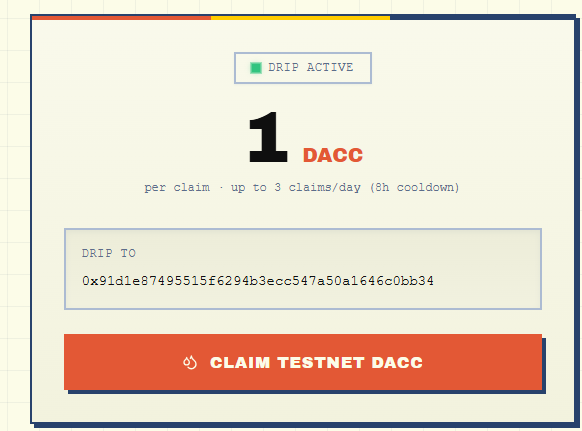 malik_byte's tweet photo. @dac_chain Claiming #DACC testnet tokens is taking too long. Tokens do arrive, but often after 2–3 days. Could the team please improve the claim processing time? A faster faucet would greatly improve the testing experience. @dac_chain https://t.co/ES6UL2mTyk