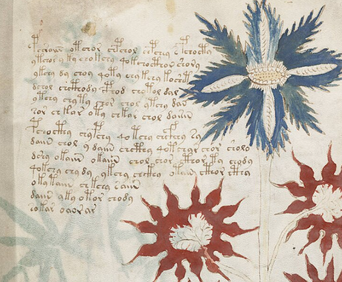 Laxe_y's tweet photo. @Lungpaopao Something interesting I've noticed is that the bottom text isn't just gibberish, rather it's the same script used in the Voynich manuscript.
There are no known translations of the latter, so you could say that it's still gibberish, but it's an interesing connection nonetheless https://t.co/IxVwhv8VuG