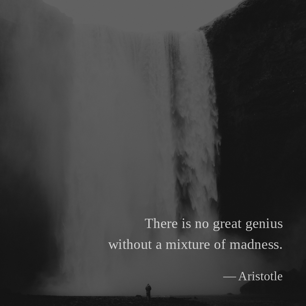wectar's tweet image. There is no great genius without a mixture of madness. — Aristotle

#Aristotle #genius #great #madness