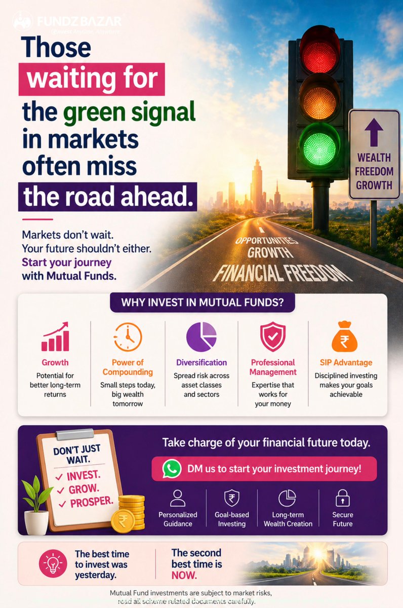 PatidarPrahladK's tweet image. "Those waiting for the green signal in markets often miss the road ahead." 🚦🚗 Stop timing the market. Start your SIP today. 

#Wealth #Investing #SIP #Finance
