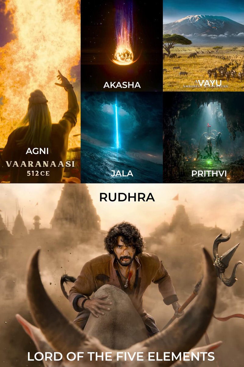 One overlooked detail in the glimpse: SSR included all the panchabhootas (five elements) before revealing Rudhra (Lord Shiva), whose name is revered as the Lord of the Five Elements

Peak detailing by <a href="/ssrajamouli/">rajamouli ss</a> 🐐 #Varanasi