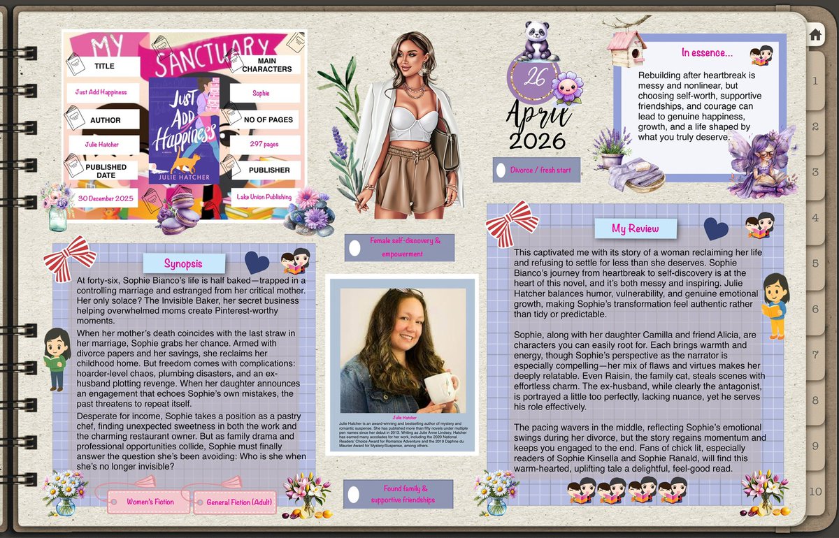 hsiau_wei's tweet image. Divorce, chaos, cat cameos, and a heroine finally choosing herself 💔✨ If you love messy growth, humour, and big second-chance energy, Sophie’s glow-up journey will absolutely hook you.
#JustAddHappiness #NetGalley.