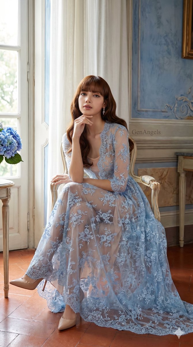 AFantagirl85190's tweet image. #Lisa #nanobananapro #GrokAI #CinematicAI #AIModel #FreePrompts:

A sun-drenched, full-body portrait of an elegant woman defined by quiet poise, seated upon a vintage white French armchair in a luxurious classical interior. A sense of ethereal grace flows from her gown of sheer,