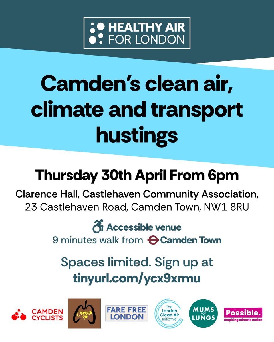 FareFreeLondon's tweet photo. Join us and our allies on 30th April from 6pm to quiz Camden's candidates on actions for clean air, climate and transport. 
Register at the link to join - https://t.co/ONGny8XOQW
#LocalElections #LocalElections2026 #AirPollution #Climate #Transport https://t.co/ussvrv1gWe
