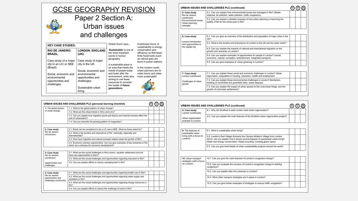 HeadofGeog's tweet image. More GCSE Geography PLCs: Here’s the full set of personal learning checklists I use to help students revise for AQA GCSE Paper 2 on Wednesday June 3. PDF in shared folder #teachers #geography #geographyteacher
