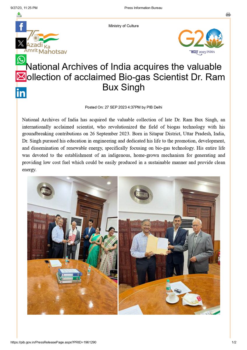Rajendr51528666's tweet photo. Hon’ble PM @narendramodi ji, today’s #MannKiBaat highlighting both the power of digital preservation and the importance of renewable energy is truly inspiring.

It is a matter of immense pride that the invaluable scientific legacy of Late Dr. Ram Bux Singh has been preserved and digitised by the National Archives of India. His pioneering work in biogas and clean energy, decades ahead of its time, directly reflects the vision you shared today.

Such efforts not only preserve India’s rich scientific heritage but also guide future generations towards sustainable energy solutions. 
https://t.co/AyAf0mV722 

#DrRamBuxSingh #NCERT #RenewableEnergy #Sustainability #CleanEnergy #SDGs @PIB_Edu @PIB_India @PIBHindi 
@UNDP @ncert @dpradhanbjp 
@rakeshrathorei 
@Nise_Gurgaon
@niwe_chennai
@SssNibe
@iaripusa1
@digvijaya_28
@Rakeshrathore44
@IN_Archives
@MinOfCultureGoI
@JoshiPralhad
@PralhadJoshiOfc
@UPNEDA_Agency
@directorupneda
@CMOfficeUP

@JM_Scindia
@IndiaPostOffice
@UN
@antonioguterres
@elonmusk
@ncsmgoi
@Grokipedia
@grok
#EnergyCrises #LPGcrises
@henrydodds
@sdg4all 
@SEforALLorg
@UNEP

@WorldBiogas
@Officejmscindia
@myogiadityanath
@CdoSitapur
@IN_Archives
@BhadauriyaAnand
#DrRamBuxSingh #NCERT #RenewableEnergy #Sustainability #CleanEnergy #SDGs
@sciencegirl
@ScienceNews
@ScienceMagazine
@ScienceChannel
@elonmusk

@UNDP
@UNEP
@UNESCO
@WorldBank