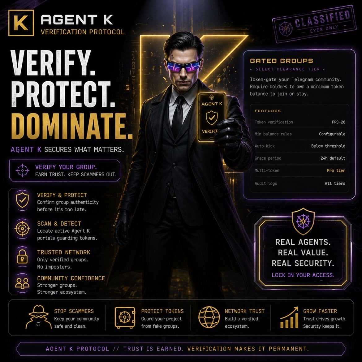 PulpDefi's tweet photo. Most communities don’t have a growth issue.
They have a trust issue.

Fake groups. Fake links. Fake noise.

Agent K fixes that.

Verify your group.
Protect your holders.
Build something people actually trust. 🔐

https://t.co/1BM8eRN4cJ https://t.co/fITyFVxXzW